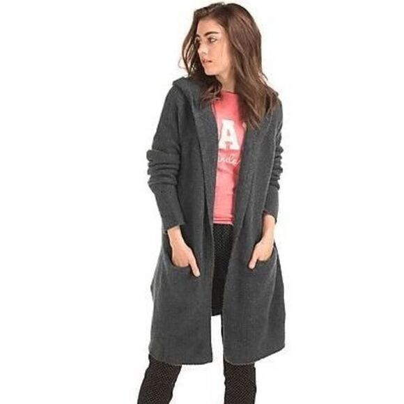Gap Dark Heather Gray Oversized Long Hooded Cardigan Sz M Cozycore, Lounge - Picture 1 of 15